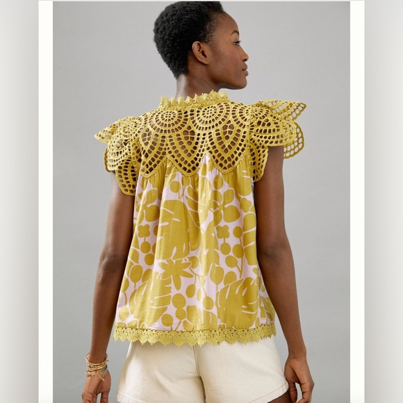 ANTHROPOLOGIE Blue Tassel Charlize Blouse Peasant Crochet XS - Picture 4 of 8